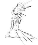 anthro beak butt clothing feathers female looking_at_viewer looking_back looking_back_at_viewer simple_background solo tail tail_feathers tight_clothing white_background zero_suit guoh metroid nintendo avian bird chozo 2021 digital_drawing_(artwork) digital_media_(artwork) monochrome sketch