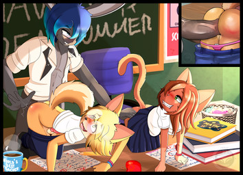 adult_on_young age_difference anal anal_penetration animal_genitalia animal_penis anthro balls biped bisexual black_nose blonde_hair blue_hair blush book bottomwear bottomwear_down brown_body brown_hair buckteeth butt_slap canine_genitalia canine_penis clothed clothing collared_shirt container cup cutaway dress_shirt erection eyewear female furniture genitals glasses grey_body grin group group_sex hair hand_on_butt knot larger_male long_hair looking_at_another looking_at_partner looking_back looking_back_at_another looking_back_at_partner male male/female male/male male_penetrated male_penetrating male_penetrating_male mug navel no_underwear older_male on_table open_mouth pants pants_down partially_clothed penetration penile penile_penetration penis penis_in_ass prey_penetrating_predator raised_bottomwear raised_clothing raised_skirt school school_uniform sex shirt short_hair size_difference skirt slap smaller_female smaller_male smile spanking student table teacher teacher_and_student teacher_on_student teeth text threesome tongue topwear trio uniform unprofessional_behavior wearing_glasses young young_anthro young_female young_male younger_female younger_male cesar23 kumari mylo_rabbit philippe_(oooinfin) canid canine domestic_cat felid feline felis fox lagomorph leporid mammal rabbit 2025 absurd_res english_text hi_res