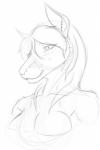 anthro female hair half-closed_eyes long_hair looking_at_viewer narrowed_eyes smile solo ami_(artist) nikorokumitsero aleu_moonshadow canid canine fox mammal monochrome sketch