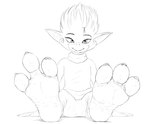 3_toes anthro barefoot bulge feet foot_fetish foot_focus looking_at_viewer male mostly_clothed scarf sitting sitting_on_ground soles solo toes wrinkled_feet wrinkles xtreme7 avian 2018 monochrome sketch