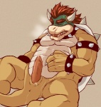 2_horns animal_genitalia anthro anus erection foreskin genital_slit genitals horn male penis slightly_chubby solo tail uncut_with_slit third-party_edit unknown_artist mario_bros nintendo bowser koopa scalie