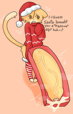 anthro big_penis bodily_fluids bottomless bottomless_anthro bottomless_male christmas_clothing christmas_headwear clothed clothing countershade_face countershading cum cum_drip cum_from_penis cum_in_container dick_in_a_box dipstick_tail dripping erection foreskin fur genital_fluids genitals gift glans hair hat headgear headwear holidays huge_penis hyper hyper_genitalia hyper_penis legwear looking_aside male male_anthro markings multicolored_body multicolored_clothing multicolored_fur multicolored_legwear multicolored_stockings multicolored_tail open_mouth open_smile orange_body orange_ears orange_fur orange_hair orange_penis orange_tail orange_tuft pattern_clothing pattern_legwear pattern_stockings pattern_sweater pattern_topwear penis pink_glans presenting presenting_penis question_mark red_clothing red_hat red_headwear red_legwear red_stockings red_sweater red_topwear santa_hat simple_background smile solo standing stockings striped_clothing striped_legwear striped_stockings stripes stuttering sweater tail tail_markings tan_background tan_body tan_countershading tan_tail_tip text topwear tuft vein veiny_penis horniicat christmas alex_(horniicat) domestic_cat felid feline felis mammal 2024 digital_media_(artwork) english_text hi_res