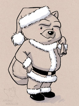 4_fingers bag belt boots christmas_clothing christmas_headwear clothing costume dot_eyes fingers footwear hat headgear headwear holidays male merry_christmas sack santa_costume santa_hat shoes simple_eyes slightly_chubby smile solo adriano_berjillos christmas dogs_in_space jerry_(dogs_in_space) canid canine canis chow_chow domestic_dog mammal spitz