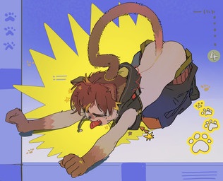 5_fingers abstract_background anthro ass_up biped bottomwear bottomwear_down brown_hair butt clothed clothed_anthro clothed_male clothing extended_arms eyes_closed fingers footprint fur hair humanoid_hands kneeling male male_anthro open_mouth pants pants_down partially_clothed partially_clothed_anthro partially_clothed_male pawprint raised_clothing raised_topwear simple_background solo stretching tail three-quarter_view tongue tongue_out topwear whiskers young young_anthro young_male a5_(artist) domestic_cat felid feline felis mammal 2025 absurd_res chinese_description digital_media_(artwork) hi_res