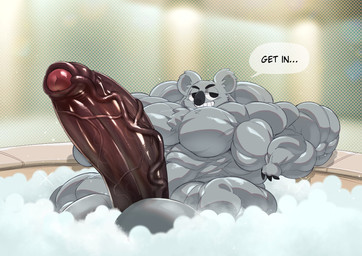 4_fingers abs anthro asking_viewer balls bath bathhouse bedroom_eyes ben_day_dots biceps big_balls big_ears big_muscles big_nose big_pecs big_penis black_claws black_eyebrows black_eyes black_nose black_text brown_penis cheek_tuft chest_tuft claw_fingers claws confident confident_anthro confident_male darkened_genitalia darkened_inner_ear darkened_penis deltoids demanding ear_tuft ellipsis erection eyebrows facial_tuft featureless_chest fingers forearm_muscles foreskin froth fur genitals glans glistening glistening_genitalia glistening_glans glistening_penis glistening_vein grey_balls grey_body grey_fur grey_inner_ear half-closed_eyes head_tuft huge_balls huge_muscles huge_penis humanoid_genitalia humanoid_penis hyper hyper_balls hyper_genitalia hyper_muscles hyper_penis lather latissimus_dorsi leaning leaning_against_object leaning_backward looking_aside_at_viewer looking_at_viewer male muscular muscular_anthro muscular_legs muscular_male narrowed_eyebrows narrowed_eyes navel no_pupils partially_retracted_foreskin pecs penis photo_background pink_glans quads round_ears seductive serratus short short_male small_hands smug soapy solo sparkles speech_bubble spread_legs spreading talking_to_viewer teeth text thick_penis thick_thighs toothy_grin trapezius triceps tuft urethra vein veiny_penis white_sclera crimsonrabbit cartoon_network we_bare_bears nom_nom_(we_bare_bears) koala mammal marsupial vombatiform 2022 digital_media_(artwork) english_text hi_res line_art photography_(artwork) shaded shaded_line_art