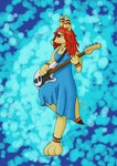 abstract_background alternative_fashion ankle_band anthro bass_guitar biped blue_clothing blue_dress blue_eyes clothed clothing dress drugs eyewear female fully_clothed fur guitar hair hippie jewelry marijuana markings musical_instrument necklace peace_symbol plucked_string_instrument pose psychedelic psychedelic_background red_hair red_markings smile solo string_instrument sunglasses yellow_body yellow_fur felinelux scarlet_(spring_grove) canid canine fox mammal absurd_res digital_media_(artwork) full-length_portrait hi_res pinup portrait