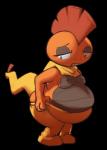 anthro belly bottomwear breasts butt clothing female non-mammal_breasts orange_body orange_skin overweight overweight_female pants potbelly solo lowkey nintendo pokemon generation_5_pokemon pokemon_(species) scrafty 2016 alpha_channel