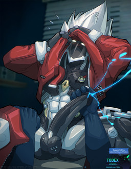 abs anthro balls big_penis blush bodily_fluids cum cumshot duo ejaculation erection first_person_view genital_fluids genitals glowing glowing_eyes hair handjob machine male male/male muscular muscular_male penile penis pov_hands sex unusual_bodily_fluids unusual_cum unusual_genital_fluids white_hair todex mihoyo zenless_zone_zero billy_kid android robot hi_res