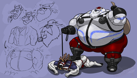 anthro antlers arm_hair armpit_hair barazoku beard beard_growth bell bell_harness belly belly_hair belt big_belly big_nipples bit_gag blush body_hair boots bottomwear christmas_clothing christmas_headwear clothing cloven_hooves dominant dominant_male duo eating facial_hair flustered footwear gag garter_straps gloves growth hairy handwear harness hat headgear headwear holidays hooves horn jockstrap larger_male leash male male/male muscular muscular_arms muscular_male nipples overweight overweight_male pants santa_hat shoes side_moob size_difference smaller_male stepped_on submissive submissive_male suit tattoo transformation underwear weight_gain nethgoorat christmas bear deer mammal murid murine new_world_deer polar_bear rat reindeer rodent ursine hi_res sketch sketch_page