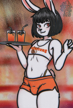 anthro balls black_hair bob_cut bottomwear bulge clothed clothing container cup femboy fur genitals hair looking_at_viewer male red_eyes shirt short_hair shorts shota smile solo tail text text_on_clothing text_on_shirt text_on_topwear thong topwear underwear white_body young young_anthro young_male zak898 femboy_hooters hooters kaesa_(celestebunny) lagomorph leporid mammal rabbit digital_media_(artwork) hi_res