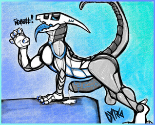 5_fingers abs abstract_background anthro athletic balls big_penis blue_claws blue_markings blue_tongue bodily_fluids butt claws dialogue digitigrade dripping excessive_genital_fluids excessive_precum finger_claws fingers foreskin genital_fluids genitals grey_body horn huge_penis humanoid_genitalia humanoid_penis leaning looking_at_viewer machine male markings multicolored_body nude open_mouth pecs penis pose precum precum_drip raised_tail saggy_balls side_view solo tail tongue tongue_out white_body lazertooth komuros android robot synth_(vader-san) 2021 colored digital_drawing_(artwork) digital_media_(artwork) hi_res pictographics signature