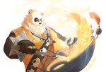 anthro artist asian_clothing black_body black_fur bodily_fluids chinese_clothing clothing cooking east_asian_clothing eyewear food fried_rice fur glasses kitchen_utensils ladle male overweight overweight_male rice ring shirt simple_background solo sweat tools topwear white_background white_body white_fur wok yellow_clothing yellow_shirt yellow_topwear vixthestupid mihoyo zenless_zone_zero pan_yin_hu bear giant_panda mammal thiren 2025 hi_res