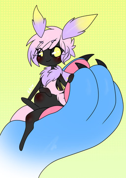 4_arms ambiguous_gender antennae_(anatomy) anthro arm_on_leg black_sclera blue_body blue_fur blush crossed_legs duo fur hair looking_at_viewer micro multi_arm multi_limb neck_tuft no_shading nude pink_body pink_fur pink_hair short_hair simple_background sitting sitting_on_paw smile solo_focus toony tuft yellow_eyes mothiikai kai_(mothiikai) arthropod insect lepidopteran moth 2020 absurd_res digital_media_(artwork) hi_res