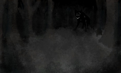 ambiguous_gender black_body black_fur creepy dark feral forest fur looking_at_viewer multi_eye multi_mouth night nightmare_fuel plant smile solo star tree white_eyes panzerdancer xil_(panzerdancer) canid canine canis eldritch_abomination mammal wolf digital_media_(artwork) hi_res female_(lore)