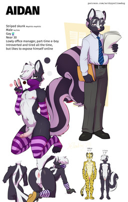 all_fours anthro anus armwear balls biped black_body black_fur bottomwear butt clothed clothing elbow_gloves erection eyewear fur genitals glasses gloves hair handwear humanoid_genitalia humanoid_penis leggings legwear looking_at_viewer male markings mask nude nude_anthro nude_male pants penis raised_tail shirt simple_background skunk_tail solo spots spotted_body spotted_fur spotted_markings standing striped_body striped_fur stripes tail text topwear tuft white_body white_fur white_hair yellow_body yellow_fur yellowdog aiden_(artbyyellowdog) eli_(artbyyellowdog) cheetah felid feline mammal mephitid skunk 2025 absurd_res digital_media_(artwork) english_text hi_res model_sheet multiple_images url