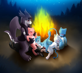 3_toes alternate_color anal anal_penetration anthro being_watched black_body black_fur blue_body blue_eyes blue_fur blush bodily_fluids campfire collar cowgirl_position cum cum_in_mouth cum_inside detailed_background erection feet fellatio female feral feral_on_feral finger_fetish finger_in_mouth finger_play fingers fire from_front_position fur genital_fluids genitals group group_sex happy happy_sex interspecies licking looking_at_another male male/female membrane_(anatomy) membranous_wings multi_tail night on_bottom on_top oral oral_penetration orgy penetration penile penis pink_body pink_fur plant red_eyes sex smile star tail tail_fetish tail_in_ass tail_in_vagina tail_insertion tail_orb tail_play tail_sex toes tongue tongue_out tree vaginal vaginal_penetration vulva wings darkmirage fakemon mythology nintendo pokemon dragonchu_(character) fan_character lunamew quetzalli_(darkmirage) sis_(fyoshi) assimilative_feline dragon dragonair eeveelution felid generation_1_pokemon generation_4_pokemon glaceon hybrid hybrid_pokemon legendary_pokemon mammal mew_(pokemon) mewtwo mythological_creature mythological_scalie pikachu pokemon_(species) ruin_dragon scalie