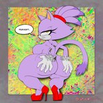 anthro big_butt breasts butt clothed clothing dialogue female footwear high_heels holding_butt nipples shoes solo thong topless underwear iamzavok sega sonic_the_hedgehog_(series) blaze_the_cat domestic_cat felid feline felis mammal 1:1 hi_res