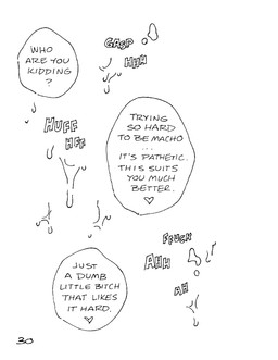 bodily_fluids dialogue dirty_talk emasculation genital_fluids heart_symbol page_number profanity simple_background speech_bubble text vocalization white_background zero_pictured gaydottiff 2024 black_and_white comic english_text hi_res monochrome