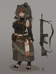 anthro belt big_breasts blue_eyes breasts clothing female gun ranged_weapon rifle rifle_sling simple_background solo utility_belt weapon orang111 rena_(sparkle7479) mammal tuhle hi_res model_sheet