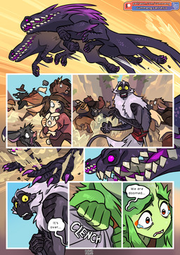 anthro bodily_fluids day dialogue female feral fleeing green_body group male mountain red_eyes scared staff tail tears text worried worried_look yellow_eyes yellow_sclera zummeng chili_(zummeng) tristan_(zummeng) ambiguous_species elvian haplorhine hybrid mammal monkey monster mouse murid murine primate rodent 2026 comic english_text parent_(lore) parent_and_child_(lore)