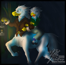 4_fingers anthro beak belt biped bottomless bottomless_female bottomless_taur bottomwear breasts brown_eyes clothed clothed_anthro clothing detailed_background duo eyebrows eyelashes eyes_closed feathers female fingers fully_clothed fully_clothed_anthro fur holding_object hooves open_mouth pants quadruped riding text topwear topwear_only white_body white_feathers white_fur yellow_body yellow_skin algren-hayabusa avian bird equid mammal taur 2015 digital_media_(artwork) digital_painting_(artwork) painting_(artwork) shaded soft_shading url