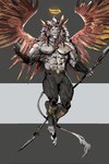 abs anthro bottomwear clothed clothing feathered_wings feathers halo male mane melee_weapon pants pecs polearm solo spear topless weapon whiskers white_body wings yellow_eyes pacelic angel felid lion mammal pantherine absurd_res hi_res