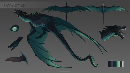 3_toes animal_genitalia black_body black_claws black_horn black_scales black_spikes claws countershading dorsal_frill feet feral frill_(anatomy) genital_slit genitals gradient_background green_body green_eyes green_scales green_wings grey_background high-angle_view horn long_tail male multicolored_body no_sclera open_mouth penile_spines penis scales side_view simple_background solo tail tail_frill tailbutt teeth text toes tongue two_tone_body wings jadedragoness european_mythology mythology torvandr dragon mythological_creature mythological_scalie scalie western_dragon wyvern 16:9 artist_name character_name full-length_portrait hi_res model_sheet portrait widescreen