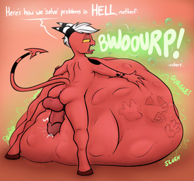 abdominal_bulge anthro anus belly belly_expansion belly_grab belly_humping belly_on_ground big_belly big_penis burp_cloud burping butt digestion digestion_noises erection expansion face_imprint genitals huge_belly huge_penis humanoid_genitalia humping hyper hyper_belly immobile imprint male nude nude_male oral_vore organs penis rumbling_stomach size_difference smaller_pred smug_face soft_vore solo stomach struggling struggling_prey tight_belly unwilling_prey vore fangy_boyo hellaverse helluva_boss max_(itsjust_max) humanoid imp hi_res