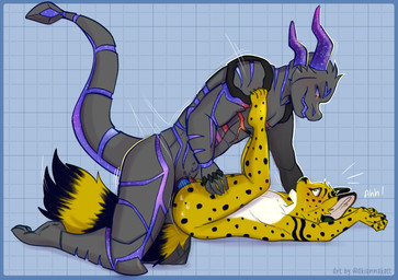 2_penises anal anal_penetration anthro blush blush_lines bodily_fluids dominant dominant_male double_anal double_penetration duo genitals male male/male male_ontop male_penetrating multi_genitalia multi_penis penetration penis sweat sweatdrop akiannakatt mythology dragon felid feline mammal mythological_creature mythological_scalie scalie serval digital_media_(artwork) hi_res