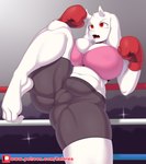 anthro big_breasts boxing_gloves breasts camel_toe clothed clothing female fur handwear horn mature_anthro mature_female solo spread_legs spreading tight_clothing white_body white_fur rainven undertale undertale_(series) toriel boss_monster_(undertale) bovid caprine goat mammal absurd_res hi_res