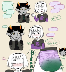 biped clothed clothing dialogue diaper duo embarrassed empty_speech_bubble fangs fart feces female grey_body grey_skin horn orange_horn pantsless_female pattern_diaper poop_desperation pooping rumbling_stomach soiled_diaper soiling soiling_diaper sound_effects speech_bubble teeth text unclean_diaper used_diaper using_diaper wearing_diaper yellow_sclera toddlercasper homestuck ms_paint_adventures kanaya_maryam rose_lalonde alien human humanoid mammal troll_(homestuck) 2023 digital_drawing_(artwork) digital_media_(artwork) english_text hi_res