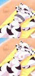 annoyed anthro beach black_highlights breasts clothing female fur highlights_(coloring) nipple_slip panties sand_castle sculpture seaside solo topwear towel tube_top underwear white_body white_fur yellow_towel zayjoy1 tundra_(stellar_tundra) felid mammal absurd_res hi_res