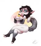 anthro bell bell_collar breasts collar eyewear female fur glasses hair looking_at_viewer nipples nude simple_background smile solo whiskers white_background white_body white_fur maryvirgin punk_mur domestic_cat felid feline felis mammal 2015 absurd_res hi_res