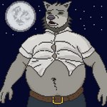 anthro clothed clothing male moon night open_clothing open_shirt open_topwear overweight overweight_male shirt solo topwear weight_gain u4e yenoc canid canine canis mammal wolf 1:1 digital_media_(artwork) pixel_(artwork)