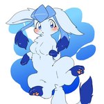 blue_body blue_eyes blue_fur blush breasts busty_feral chest_tuft featureless_breasts female feral floppy_ears fur gloves_(marking) looking_at_viewer markings medium_breasts pawpads solo tuft joeri_kunisaki nintendo pokemon eeveelution generation_4_pokemon glaceon pokemon_(species) 1:1