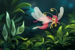 antennae_(anatomy) blue_eyes detailed_background female feral flower flying hair leaf open_mouth pink_hair plant solo ajvl friendship_is_magic hasbro my_little_pony fluttershy_(mlp) arthropod breezie_(mlp) equid fairy insect mammal hi_res