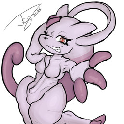 anthro breasts female hand_on_head looking_at_viewer reaching_towards_viewer red_eyes simple_background smile solo tail tcg_(artist) nintendo pokemon generation_6_pokemon legendary_pokemon mammal mega_evolution mega_mewtwo mega_mewtwo_y pokemon_(species) 1:1 digital_media_(artwork) hi_res
