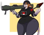 anthro big_breasts breasts clothing female gun gun_smoke huge_breasts ranged_weapon rocket rocket_launcher smoke solo thick_thighs weapon wide_hips dewwydarts epic_games fortnite meow_skulls calico_cat domestic_cat felid feline felis humanoid mammal tagme