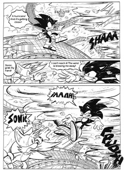 :d :o amusement_ride anthro blown_away clothing dialogue gloves handwear hurricane open_mouth roller_coaster smile text tornado ayamepso sega sonic_the_hedgehog_(series) miles_prower sonic_the_hedgehog canid canine eulipotyphlan fox hedgehog mammal black_and_white comic english_text line_art monochrome