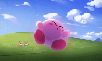 against_screen against_surface ambiguous_gender biped blush blush_stickers cloud cursor day detailed_background eyes_closed flattened grass_field group not_furry outside pink_body red_body sitting solo_focus suyasuyabi427 bliss_(image) google google_chrome kirby_(series) let's_go_chrome! microsoft microsoft_windows nintendo windows_xp chrome_(let's_go_chrome!) kirby kracko air_creature elemental_creature living_cloud waddle_doo waddling_head 2026 crossover digital_drawing_(artwork) digital_media_(artwork) hi_res signature watermark