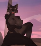 3d_(artwork) anthro areola big_breasts black_body black_fur breasts canid canine canis digital_media_(artwork) dusk female fur hi_res humanoid looking_at_viewer mammal nipples nude petruz_(copyright) renee_railos renrailos solo tongue tongue_out wolf wolf_(petruz)