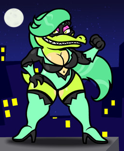 4_fingers anthro arms_bent big_breasts black_clothing black_gloves black_handwear black_mask black_skinsuit blue_sky boots breasts city clear_sky cleavage clothed clothing confident confident_female curvy_figure eyelashes female fingers fist footwear furrowed_eyebrows gloves green_body green_boots green_clothing green_footwear green_hair green_knee_boots green_scales green_tail hair half-closed_eyes hand_on_hip hand_on_own_hip handwear light long_hair moon multicolored_body multicolored_scales narrowed_eyes navel night non-mammal_breasts non-mammal_navel outside pose purple_eyelids scales sharp_teeth shoes skinsuit sky solo standing star starry_sky superhero superhero_costume tail tan_body tan_scales teeth thick_thighs tight_clothing two_tone_body two_tone_scales wide_hips window yellow_eyes captainquack64 donkey_kong_(series) nintendo fan_character kurve_(kenshin3107) kremling scalie 2024 colored digital_drawing_(artwork) digital_media_(artwork) english_description full-length_portrait hi_res lighting portrait shaded simple_shading