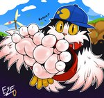 4_toes anthro bandai_namco barefoot black_body black_fur bottomwear clothed clothing electricsnowfox feet feet_up foot_focus fur hat headgear headwear hi_res humanoid_feet hybrid klonoa klonoa_(series) looking_at_viewer male plantigrade shorts soles solo toes white_body white_fur