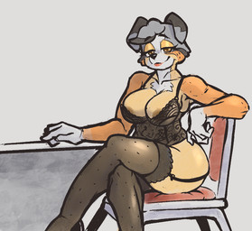 4_fingers amber_eyes anthro areola areola_slip arm_support arms_bent bare_shoulders bedroom_eyes big_areola big_breasts big_eyes big_iris biped black_body black_clothing black_ears black_eyebrows black_footwear black_fur black_high_heels black_legwear black_lingerie black_nose black_shoes black_stockings breasts brown_areola chair chest_tuft clothed clothed_anthro clothed_female clothing crossed_legs eyebrows eyelashes eyeshadow female fingers floppy_ears folded_ears footwear frilly frilly_clothing frilly_legwear frilly_stockings fur fur_tuft furniture garter_straps glistening glistening_clothing glistening_eyelids glistening_eyes glistening_footwear glistening_high_heels glistening_legwear glistening_nose glistening_shoes glistening_stockings gloves_(marking) grey_background grey_body grey_ears grey_fur half-closed_eyes head_tuft high_heels humanoid_hands iris legwear light_body light_fur lingerie lips lipstick long_eyelashes looking_at_viewer makeup markings mature_anthro mature_female monotone_background multicolored_body multicolored_ears multicolored_fur narrowed_eyes no_pupils office_chair on_chair orange_body orange_fur pattern_clothing pattern_legwear pattern_stockings pose red_lips red_lipstick seductive shoes simple_background sitting sitting_on_chair skimpy smile smiling_at_viewer snout solo spots spotted_clothing spotted_legwear spotted_stockings stockings tan_body tan_breasts tan_fur teacher thick_bottom_lip thick_eyelashes thick_thighs three-quarter_view translucent tuft two_tone_ears white_body white_fur white_markings white_sclera yellow_eyeshadow doodlehog bluey_(series) calypso_(bluey) australian_shepherd canid canine canis domestic_dog herding_dog mammal pastoral_dog sheepdog 2025 digital_drawing_(artwork) digital_media_(artwork)
