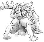 animal_genitalia anthro anus backsack balls balls_on_ground butt crossgender genitals looking_back male muscular muscular_male perineum presenting presenting_hindquarters raised_leg saggy_balls sheath solo tail thick_thighs gromdrawing alien_(franchise) alien xenomorph xenomorph_king xenomorph_queen monochrome