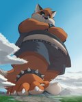 5_toes aircraft airplane alternative_fashion anthro building city cloud feet landscape macro male micro mountain overweight overweight_anthro overweight_male paws punk solo toes vehicle dj-rodney canid canine canis fox mammal 4:5 hi_res