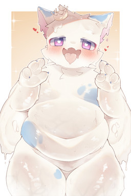 4_fingers anthro belly biped blue_body blue_claws blue_ears blue_markings blue_skin blush blush_lines cheek_tuft claws crown cute_fangs ear_markings facial_tuft fangs featureless_crotch finger_claws fingers front_view fur glistening glistening_belly glistening_body glistening_skin headgear heart_(marking) heart_pupils heart_symbol hearts_around_head humanoid_hands kemono looking_at_viewer male male_anthro markings multicolored_body multicolored_ears multicolored_skin navel nude nude_anthro nude_male open_mouth open_smile pink_eyes pink_inner_ear simple_background slightly_chubby slightly_chubby_anthro slightly_chubby_male small_claws smile solo sparkles standing teeth thick_thighs tongue tongue_out tuft wet white_body white_ears white_fur white_skin yellow_background sini_2525 domestic_cat felid feline felis goo_creature mammal 2025 absurd_res colored digital_media_(artwork) hi_res portrait shaded three-quarter_portrait