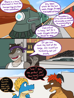 2_horns 2_panel_comic 5_fingers accessory anthro biped black_clothing black_horn blacksmith blonde_hair blue_body blue_skin brown_body brown_hair brown_skin building clothed clothing cloud coal day dialogue ellipsis exclamation_point fingers front_view fully_clothed fur gesture green_eyes grey_body grey_eyes grey_fur group hair half-closed_eyes hand_gesture headband horn ingot looking_at_another male membrane_(anatomy) membranous_wings mesa_(landscape) multicolored_body multicolored_skin narrowed_eyes open_mouth outside purple_headband question_mark rail red_hair shirt sky speech_bubble standing tan_body tan_skin teeth text topwear train trio two_tone_body two_tone_skin vehicle white_clothing white_shirt white_topwear wings yellow_eyes fuze european_mythology mythology magma_(fuze) sharp_(fuze) dragon mammal mythological_creature mythological_scalie scalie unknown_species western_dragon 2024 3:4 comic digital_drawing_(artwork) digital_media_(artwork) english_text hi_res multiple_scenes