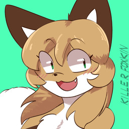 anthro big_ears big_eyes big_tail biped blonde_hair blush blush_lines brown_body brown_ears brown_fur close-up countershade_fur countershading dipstick_tail eye_through_hair eyebrow_through_hair eyebrows eyelashes eyelashes_through_hair fangs female fluffy fluffy_chest fluffy_tail fur gloves_(marking) green_background hair long_hair looking_at_viewer markings open_mouth pink_blush short_snout simple_background smile snaggle_tooth solo tail tail_markings teeth text tongue translucent translucent_hair white_body white_fur yellow_body yellow_fur conditional_dnp killerfoxkin averi_(fiddleafox) canid canine fox mammal red_fox true_fox 1:1 2026 absurd_res artist_name colored digital_drawing_(artwork) digital_media_(artwork) hi_res icon portrait