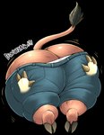 anthro big_butt black_background black_outline bottomwear bottomwear_down brown_body brown_fur butt butt_cleavage clothed clothing cloven_hooves denim denim_bottomwear denim_clothing femboy fingers fur glistening glistening_body glistening_butt hooved_fingers hooves huge_butt jeans male outline pants pants_down partially_clothed rear_view simple_background solo tail tail_tuft text thick_thighs tuft undressing wardrobe_malfunction soulman1 wilfred_butterton mammal suid suina sus_(pig) wild_boar english_text hi_res